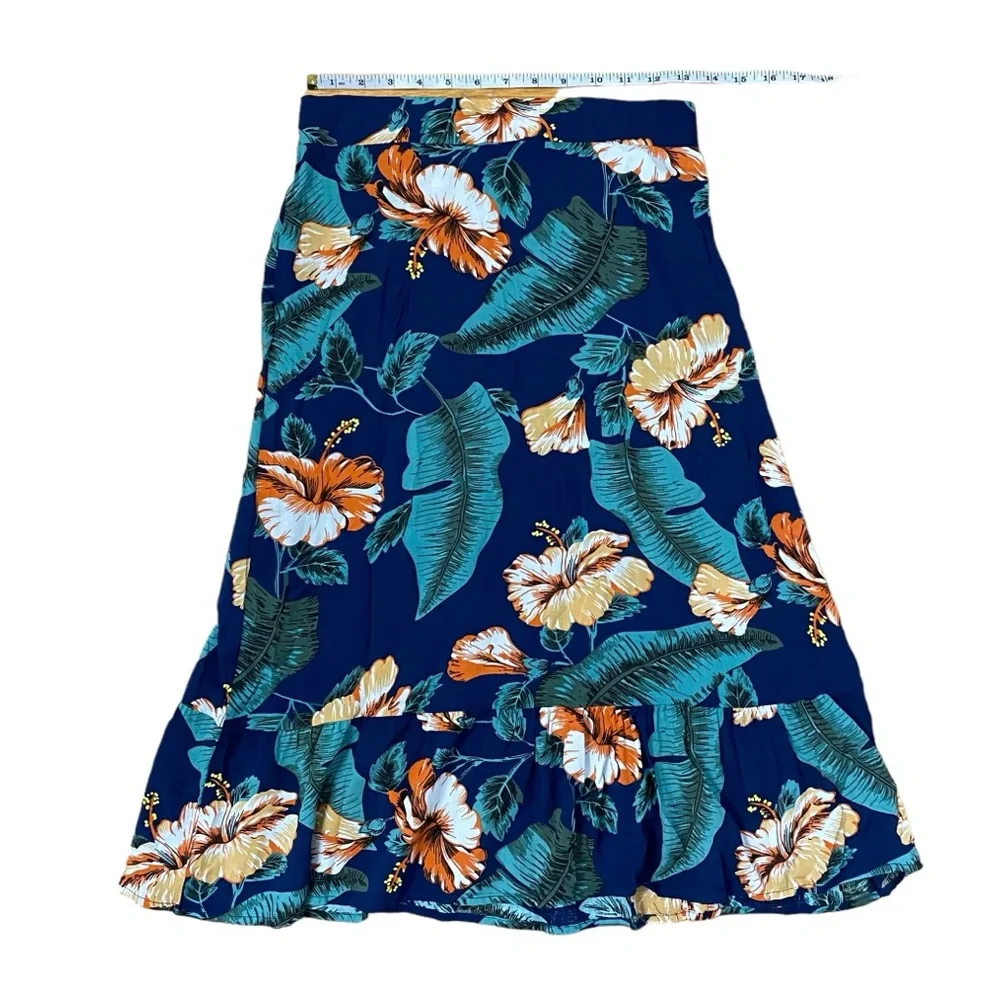 No Brand 100% Rayon Tropical Floral 2 Piece Crop Top Chic Skirt Set Blue‎